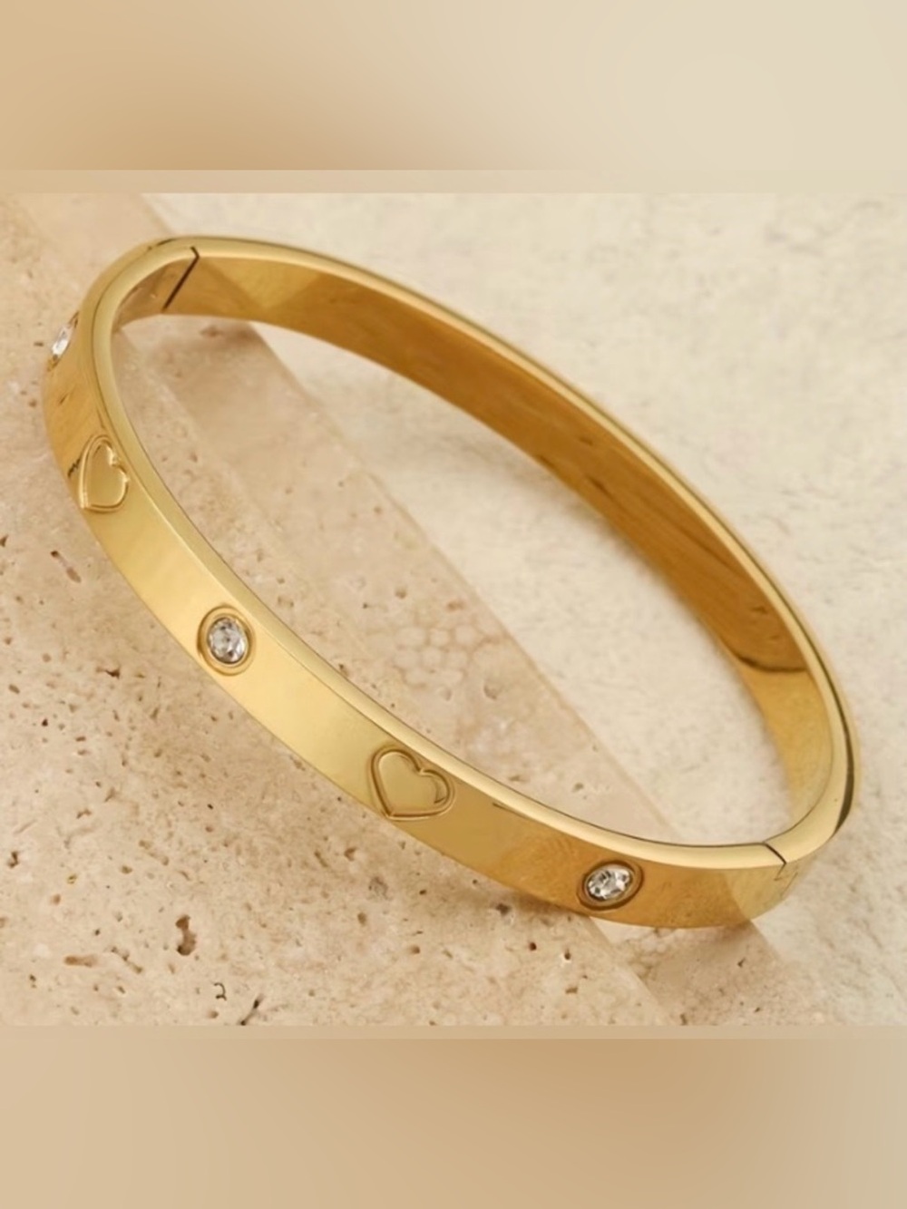 Gold Plated Stainless Steel Heart Bangle Bracelet